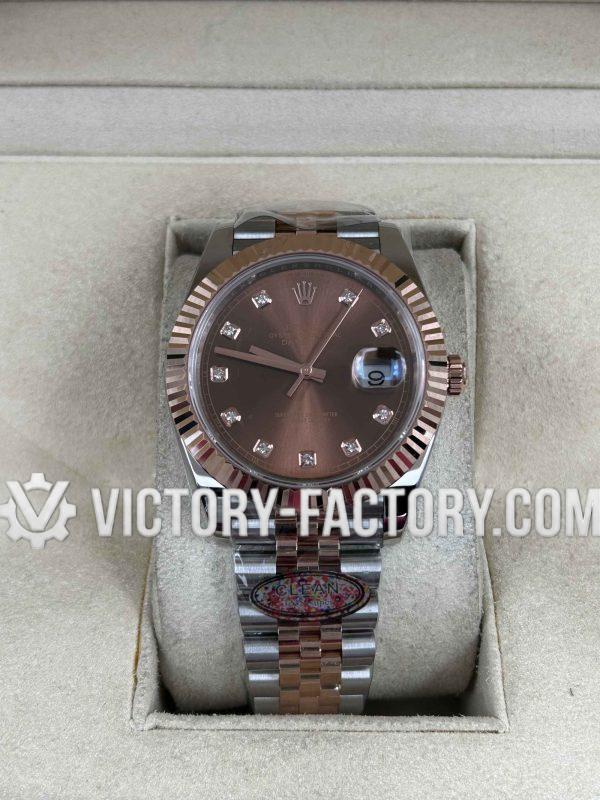 Victory Factory (VF) Rolex Datejust 41mm 126331 - Chocolate Diamond Dial - 18k Rose Gold Jubilee - Clean Factory Parts & Dandong 3235 Movement