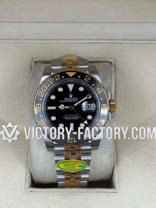 Victory Factory (VF) Rolex GMT-Master II 126713GRNR Two-Tone Jubilee Black/Grey Ceremic Bezel – Clean Factory Parts & Dandong 3285 Movement Super Clone