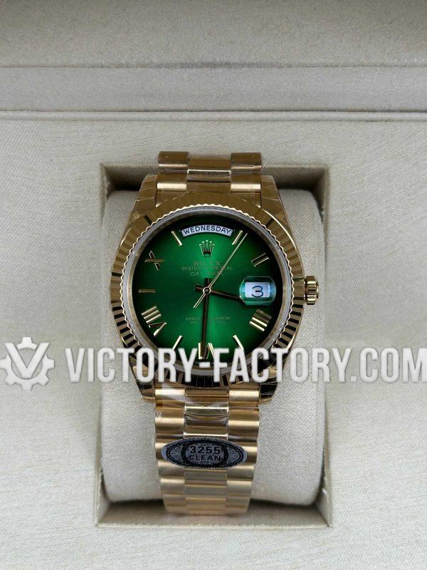 Victory Factory (VF) Rolex Day-Date 40mm 228238 Green Ombre Dial – Super Clone with Clean Factory Parts & Dandong 3255 Movement