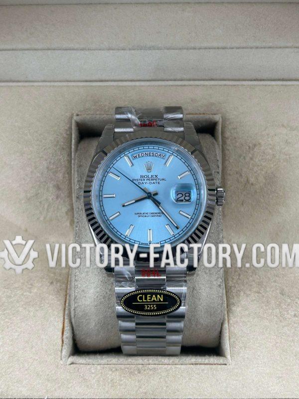 Victory Factory (VF) Rolex Day-Date 40mm 228206 - Ice Blue Dial - President Bracelet - Super Clone with Clean Factory Parts & Dandong 3255 Movement