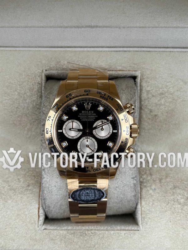 Victory Factory (VF) Rolex Daytona 126508 Black Diamond Dial Gold Bezel– Super Clone with Clean Factory Parts & Dandong 4131 Movement