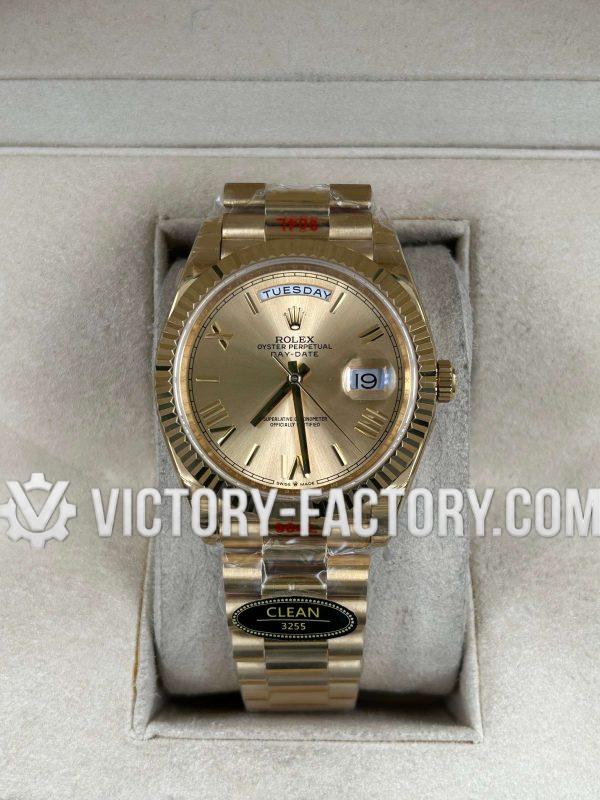 Victory Factory (VF) Rolex Day-Date 40mm 228238 Yellow Gold Dial – Super Clone with Clean Factory Parts & Dandong 3255 Movement