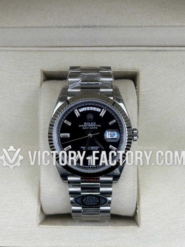 Victory Factory (VF) Rolex Day-Date 40mm 228239 President Black Dial with Baguette Diamonds - Clean Factory Parts & Dandong 3255 Movement