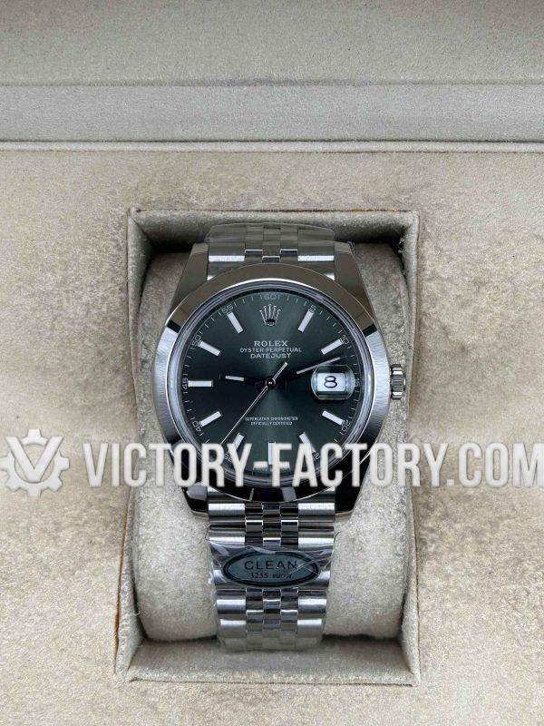 Victory Factory (VF) Rolex Datejust 41mm 126300 Green Dial - Smooth Bezel - Jubilee Bracelet - Super Clone with Clean Factory Parts & Dandong 3235 Movement