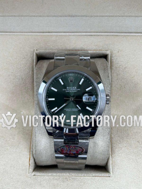Victory Factory (VF) Rolex Datejust 41mm 126300 Green Dial - Smooth Bezel - Oyster Bracelet -  Super Clone with Clean Factory Parts & Dandong 3235 Movement