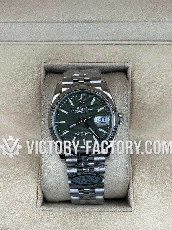 Victory Factory (VF) Rolex Datejust 36mm 126234 Olive Green Palm Motif – Jubilee Bracelet – Clean Factory Parts & Dandong 3235 Movement