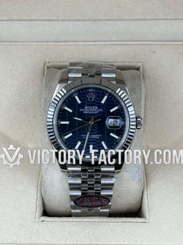 Victory Factory (VF) Rolex Datejust 41mm 126334 Blue Fluted-motif Dial Jubilee – Super Clone with Clean Factory Parts & Dandong 3235 Movement