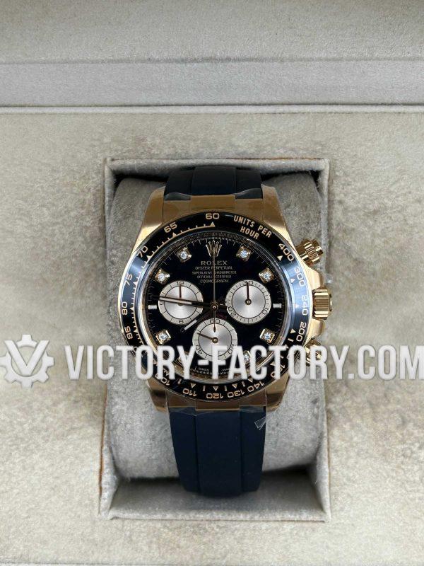 Victory Factory (VF) Rolex Daytona 126518LN Yellow Gold Black Panda Dial Diamond Makers Rubber Strap – Super Clone with Clean Factory Parts & Dandong 4131 Movement