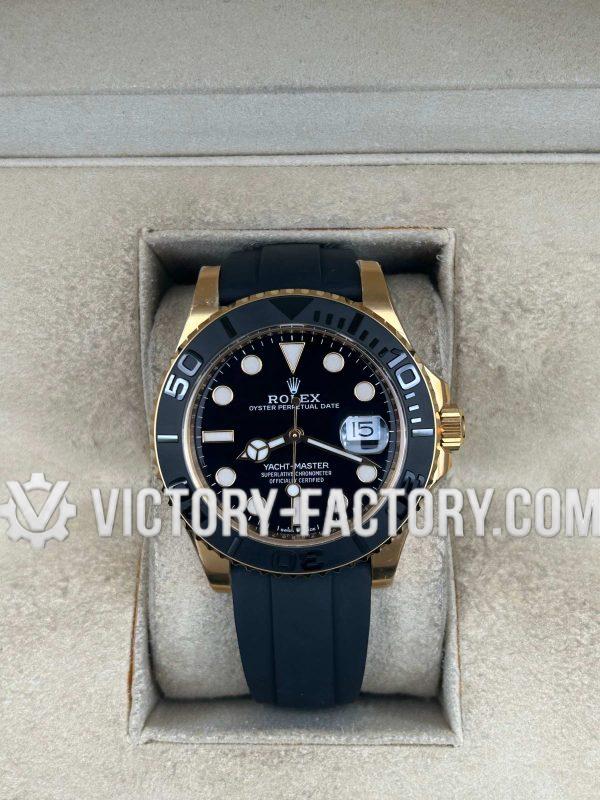 Victory Factory (VF) Rolex Yacht-Master 42mm 226658 – Yellow Gold Black Dial-Rubber Strap– Super Clone with Clean Factory Parts & Dandong 3235 Movement