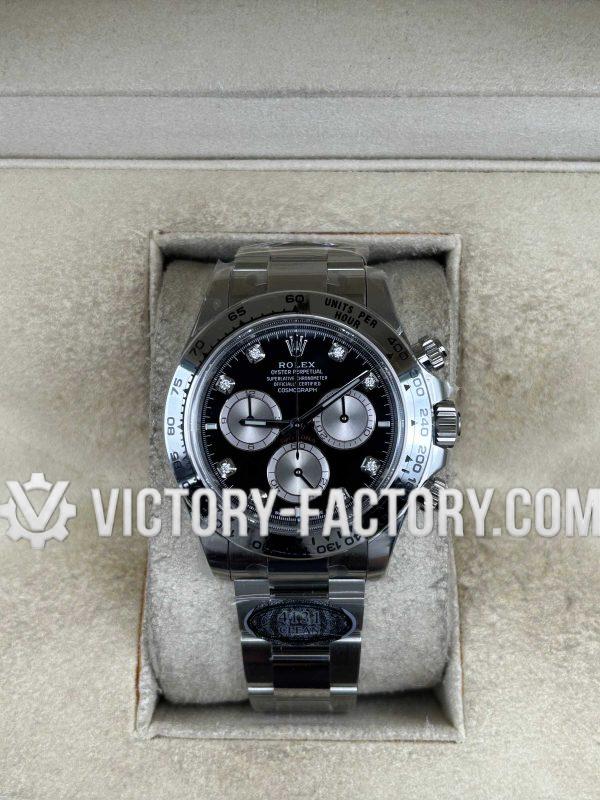 Victory Factory (VF) Rolex Daytona 126509 Black Diamond Dial White Gold Bezel– Super Clone with Clean Factory Parts & Dandong 4131 Movement