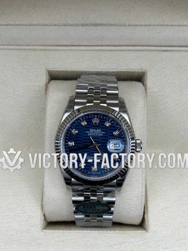 Victory Factory (VF) Rolex Datejust 36mm 126234 Blue Diamond Fluted-motif Dial Jubilee – Super Clone with Clean Factory Parts & Dandong 3235 Movement