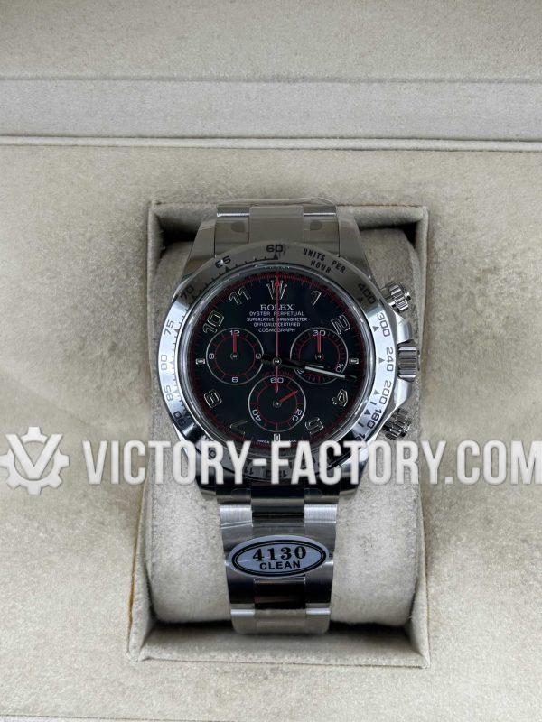 Victory Factory (VF) Rolex Daytona 116509 Black Dial Red Hands Arabic Markers - Super Clone with Clean Factory Parts & Dandong 4130 Movement