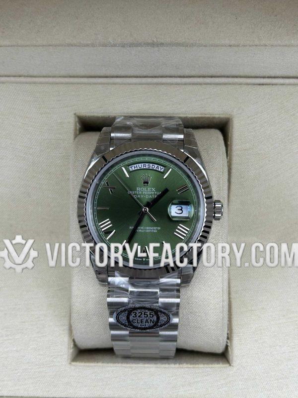 Victory Factory (VF) Rolex Day-Date 40mm 228239 Olive Green Dial – Super Clone with Clean Factory Parts & Dandong 3255 Movement