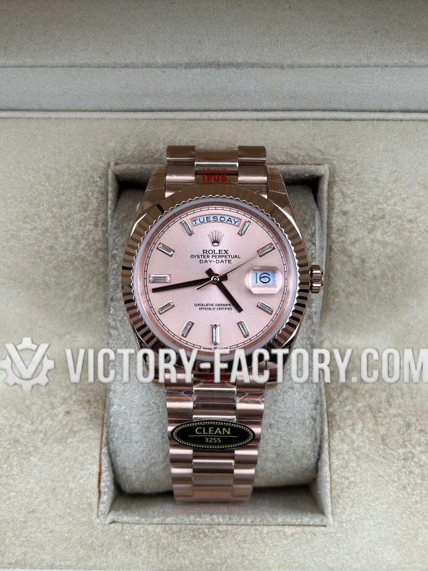Victory Factory (VF) Rolex Day-Date 40mm 228235 Rose Gold – Baguette Diamond Markers – Clean Factory Parts & Dandong 3255 Movement