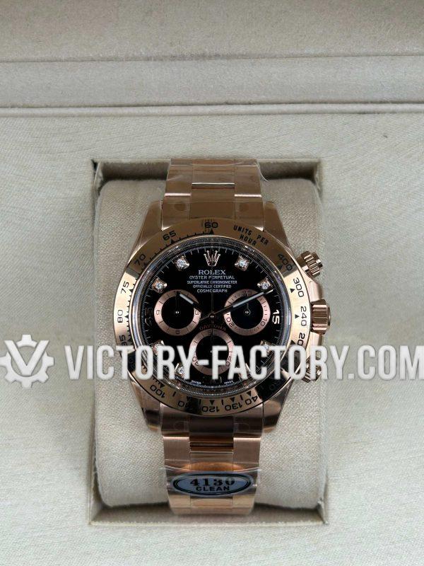Victory Factory (VF) Rolex Daytona 116505 Rose Gold Diamond  Black Champagne Panda Dial – Super Clone with Clean Factory Parts & Dandong 4130 Movement