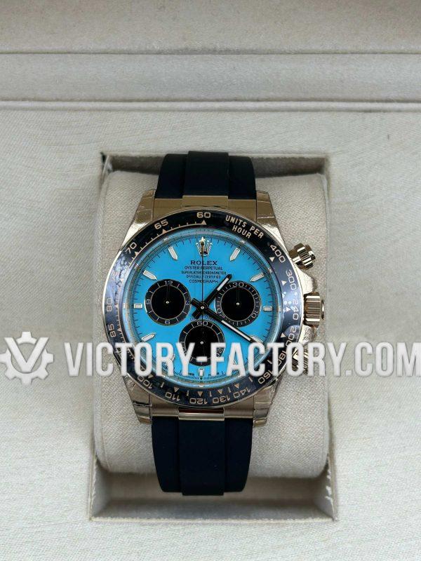 Victory Factory (VF) Rolex Daytona 126518LN Turquoise Blue Dial Rubber Strap– Super Clone with Clean Factory Parts & Dandong 4131 Movement