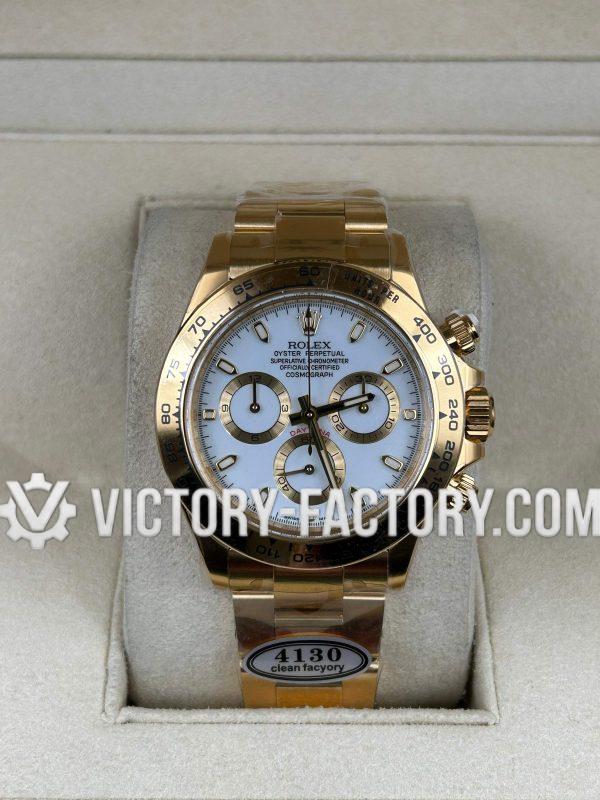 Victory Factory (VF) Rolex Daytona 116508 18k Yellow Gold White Dial - Super Clone with Clean Factory Parts & Dandong 4130 Movement