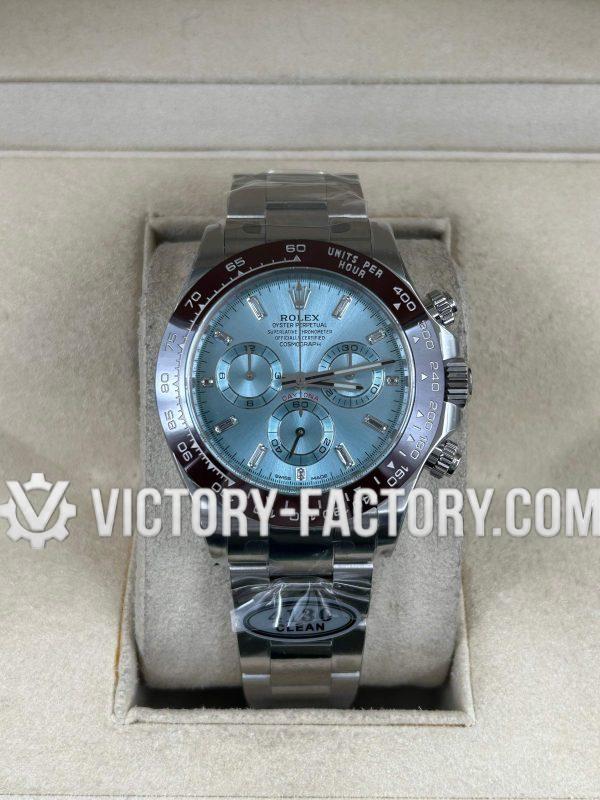Victory Factory (VF) Rolex Daytona 116506 Ice Blue Dial Baguette Diamond Markers - Super Clone with Clean Factory Parts & Dandong 4130 Movement