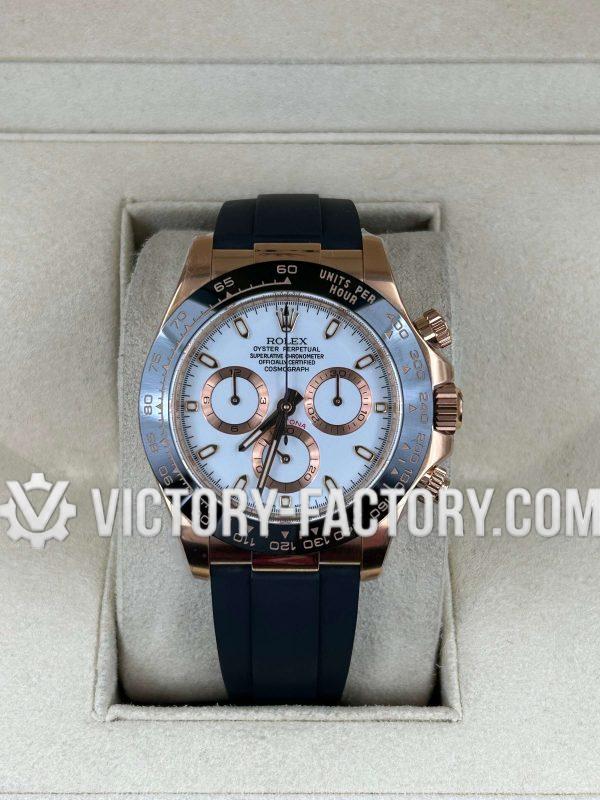 Victory Factory (VF) Rolex Daytona 116515LN Rose Gold White Dial,Rubber Strap- Supper Clone with Clean Factory Parts & Dandong 4130 Movement