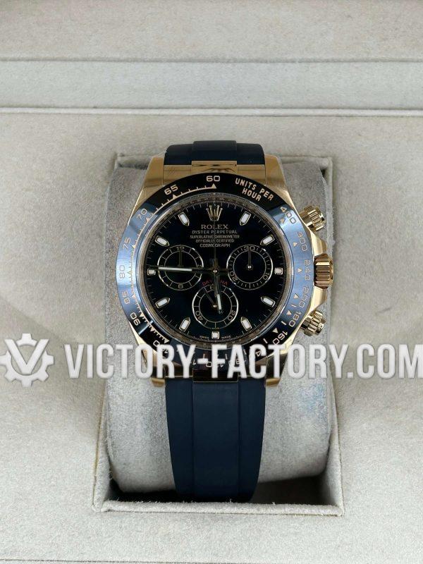 Victory Factory (VF) Rolex Daytona 116518LN 18k Yellow Gold Black Dial Red Chronograph Hand Rubber strap- Super Clone with Clean Factory Parts & Dandong 4130 Movement