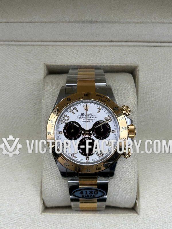 Victory Factory (VF) Rolex Daytona 116523 Two-Tone 18k Yellow Gold White Panda Dial - Super Clone with Clean Factory Parts & Dandong 4130 Movement