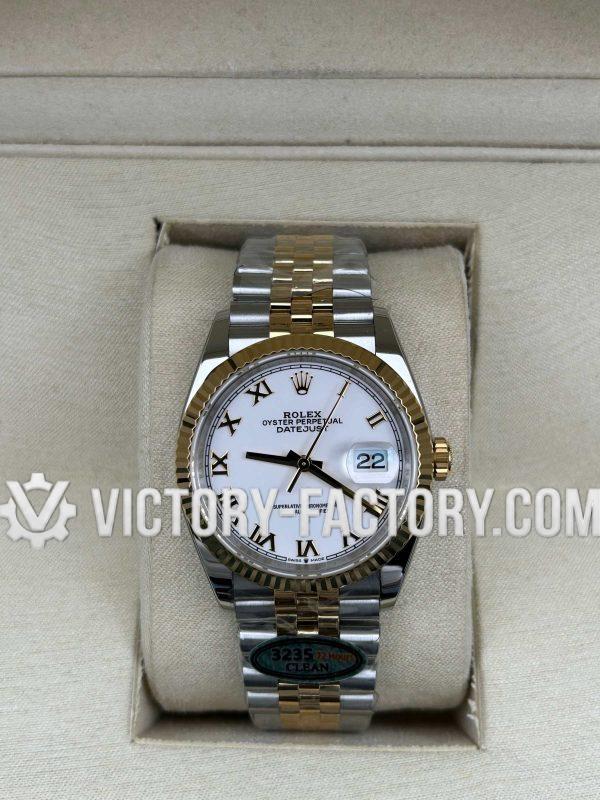 Victory Factory (VF) Rolex Datejust 36mm 126234 Two-Tone White Roman Dial Jubilee – Super Clone with Clean Factory Parts & Dandong 3235 Movement