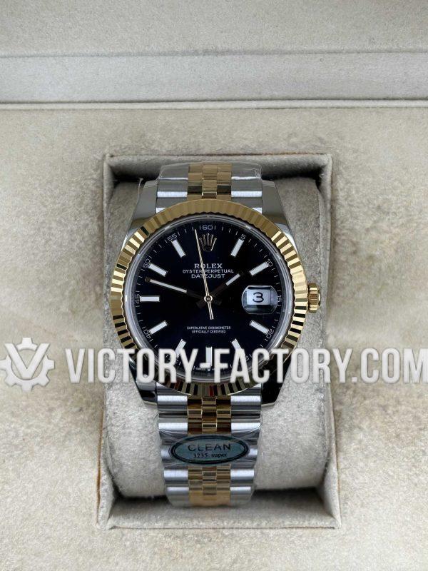 Victory Factory (VF) Rolex Datejust 41mm 126333 Two-Tone Yellow Gold Black Dial Fluted Bezel Jubilee – Super Clone with Clean Factory Parts & Dandong 3235 Movement