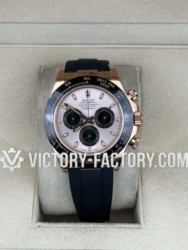 Victory Factory (VF) Rolex Daytona 116515LN 18k Rose Gold Panda Dial Rubber Strap - Super Clone with Clean Factory Parts & Dandong 4130 Movement