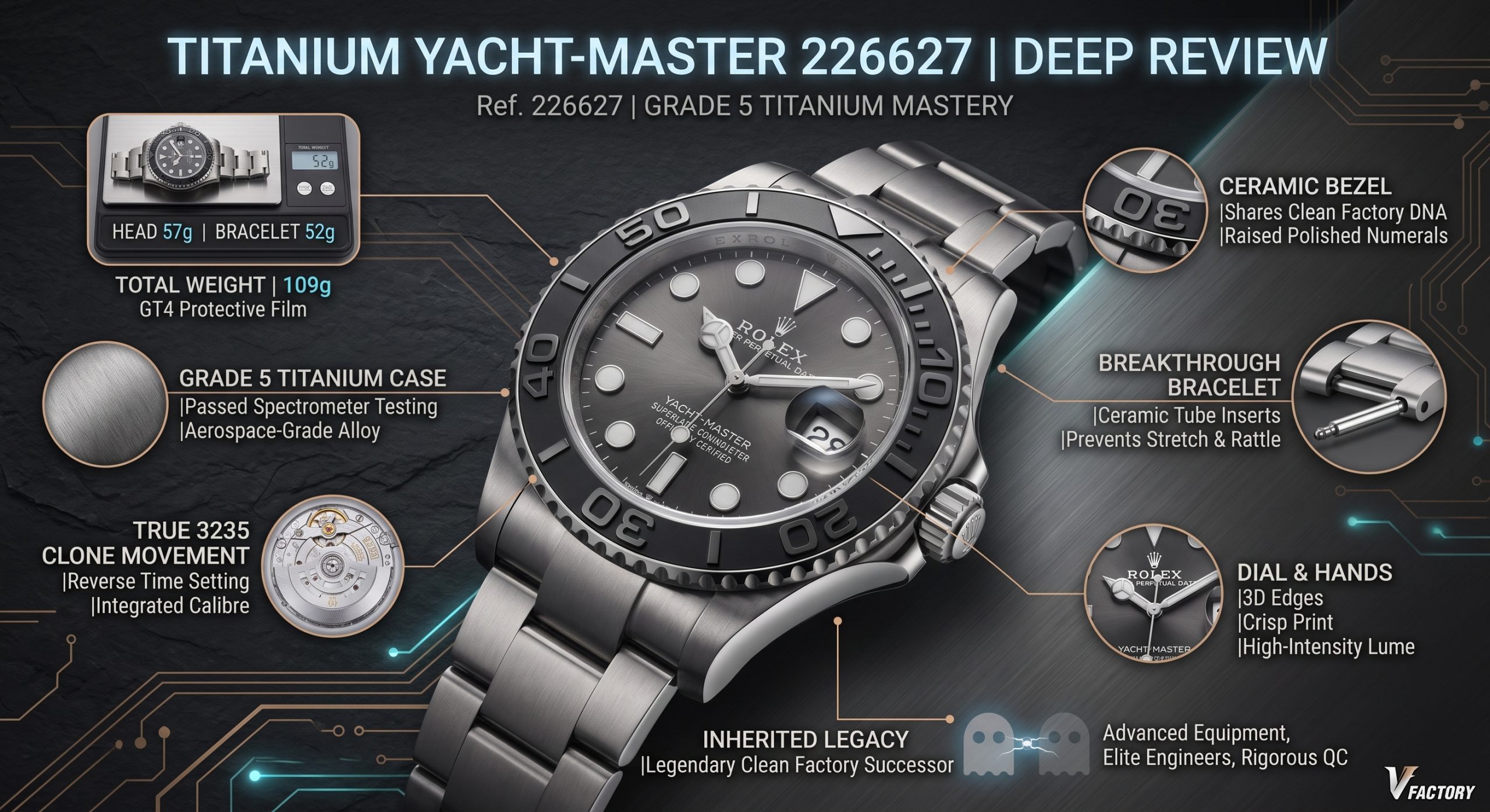Victory Factory Rolex Yacht-Master 226627 in Grade 5 Titanium – The Ultimate Clean Factory Successor