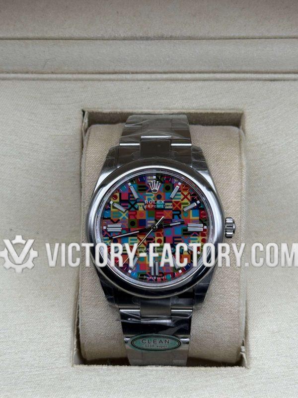 Victory Factory (VF) Rolex Oyster Perpetual 41mm 134300 Multicolor 'ROLEX' Motif Dial - Smooth Bezel - Oyster Bracelet - Super Clone with Clean Factory Parts & Dandong 3230 Movement