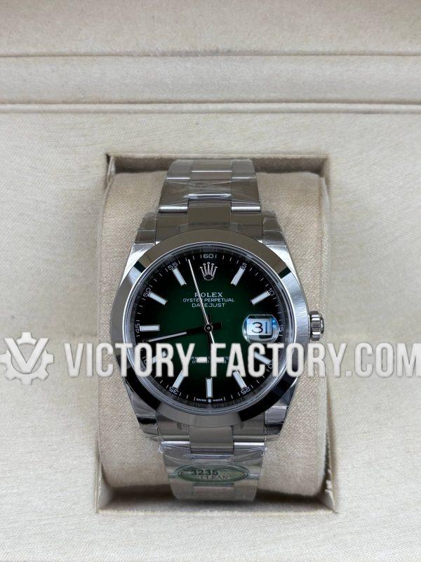 Victory Factory (VF) Rolex Datejust 41mm 126334 - Gradient Green Dial -Smooth Bezel- Stainless Steel Oyster - Super Clone with Clean Factory Parts & Dandong 3235 Movement
